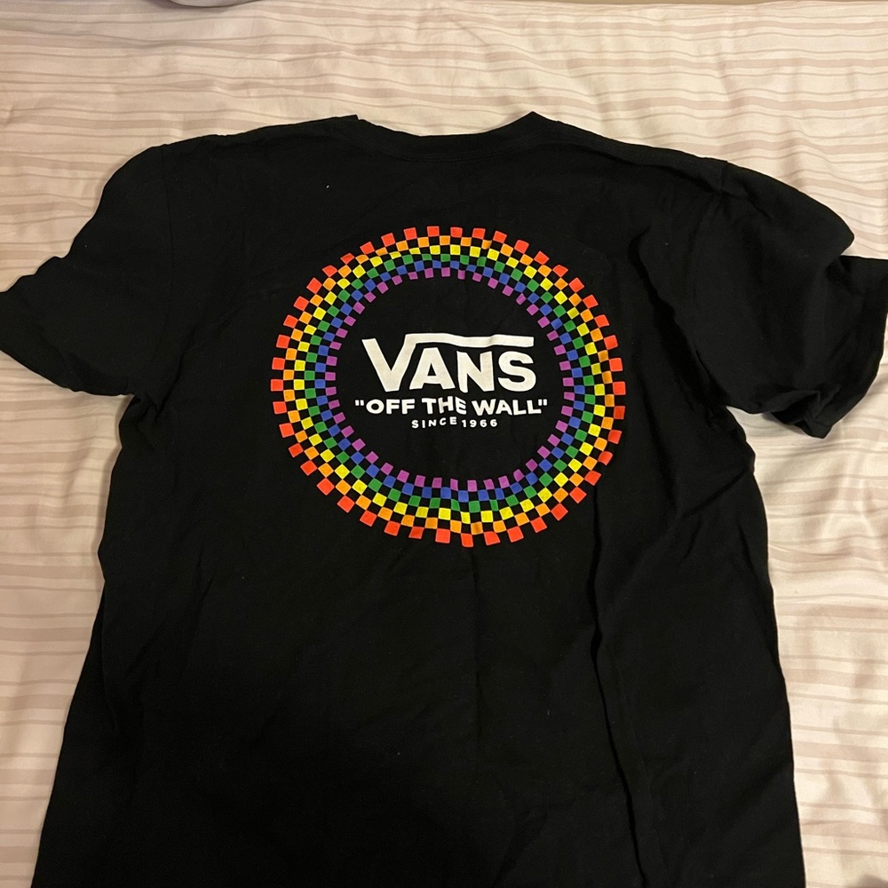 Black Vans Rainbow Checkerboard Short Sleeve T-Shirt Mens Medium